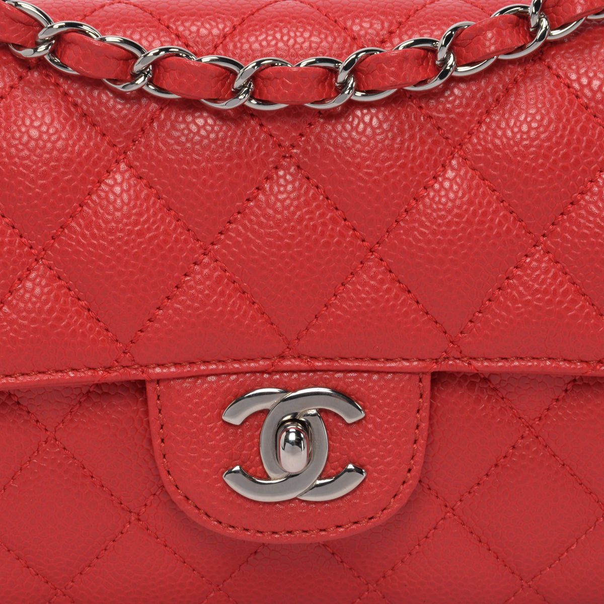 Chanel Red Caviar Leather East West Flap Bag