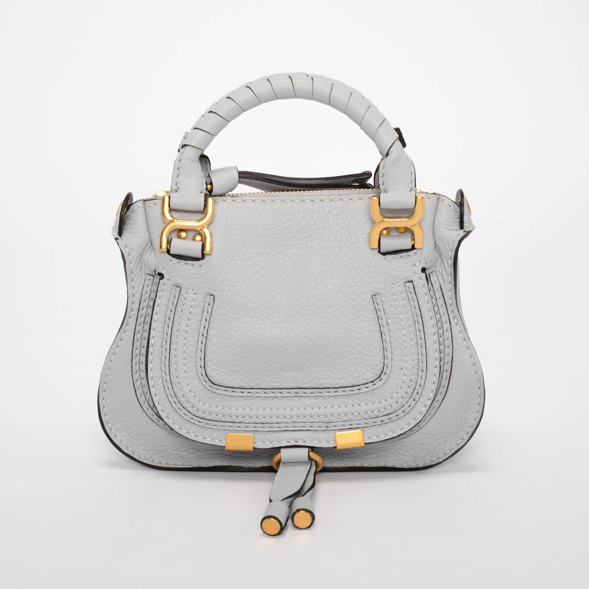 Chloe Pale Blue Grained Calfskin Mini Double Marcie Bag