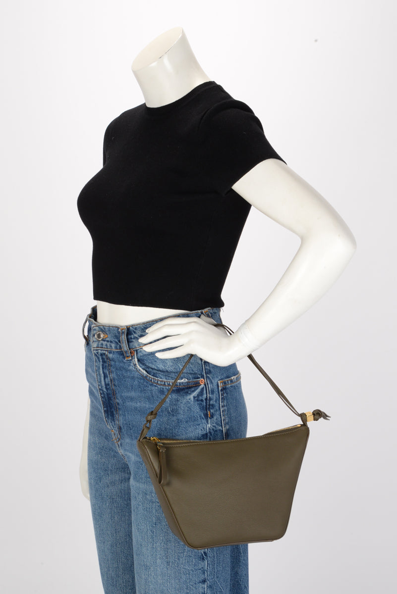 Loewe Olive Calfskin Braided Handle Mini Hammock Hobo + Strap