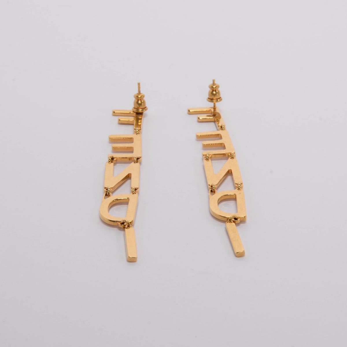 Fendi Vintage Gold Fendigraphy Signature Earrings