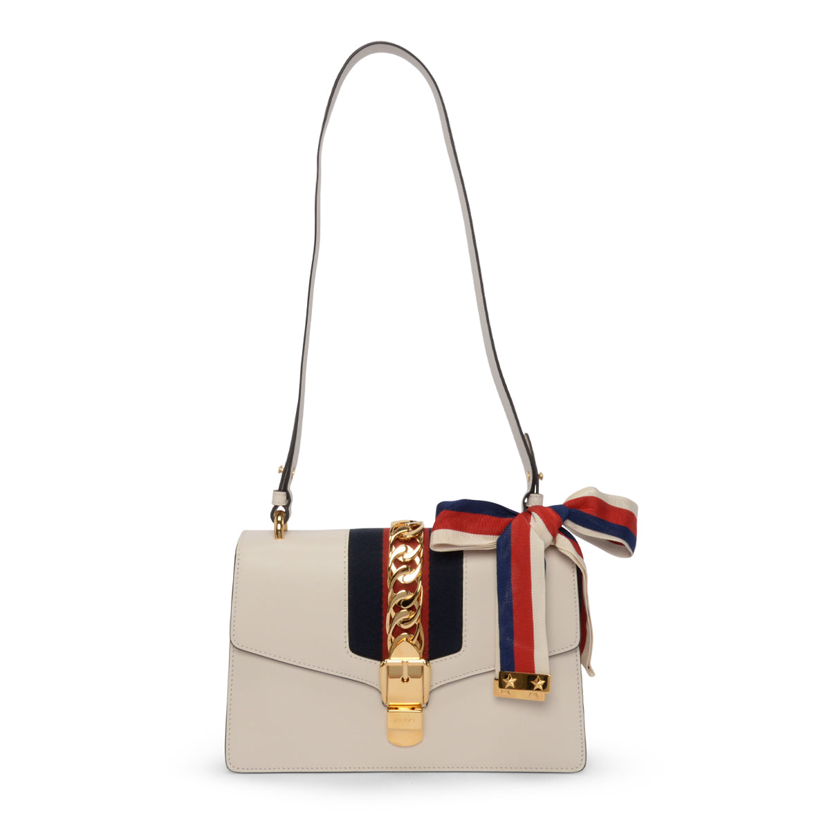 Gucci White Calfskin Small Sylvie Shoulder Bag