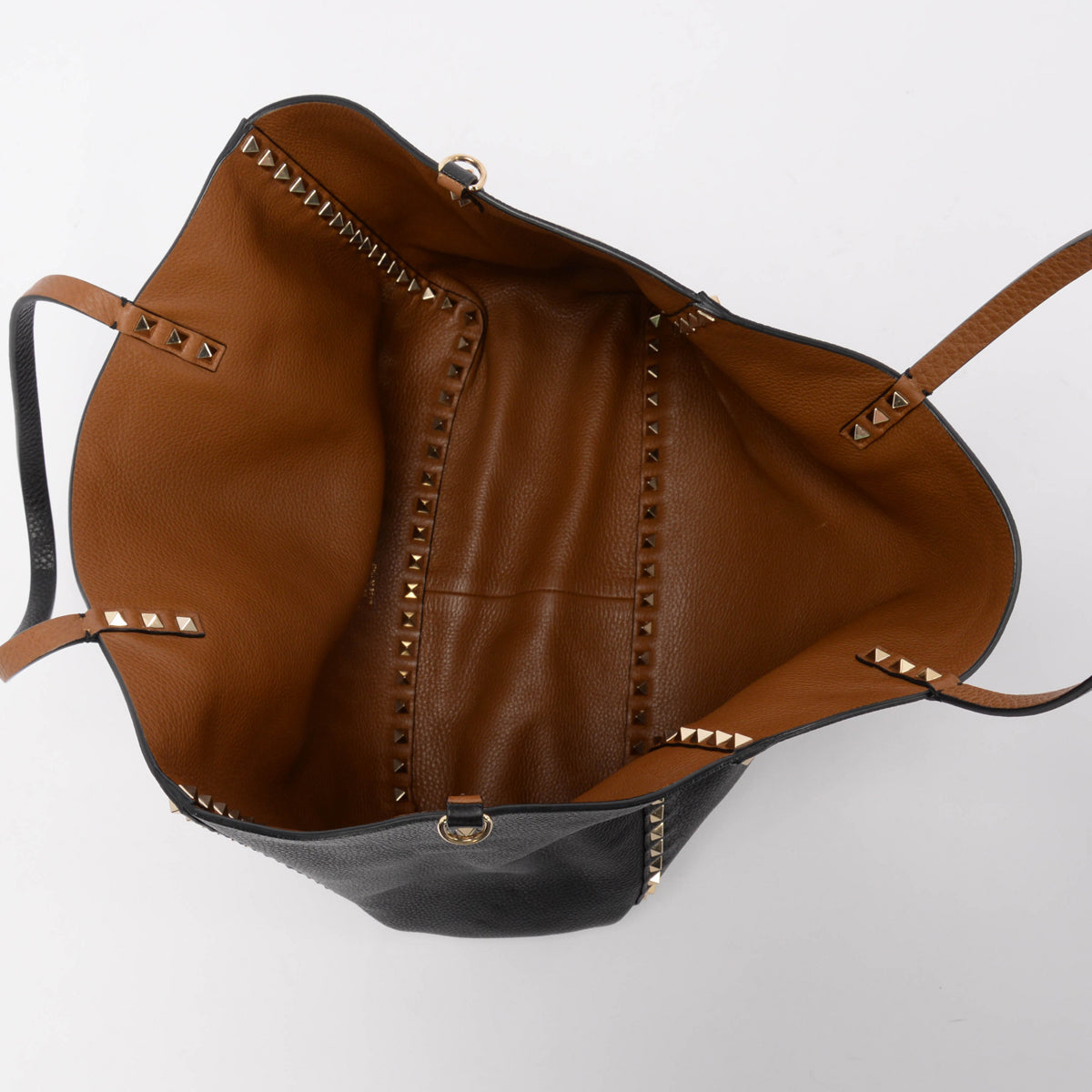 Valentino Black & Tan Grained Calfskin Reversible Rockstud Tote