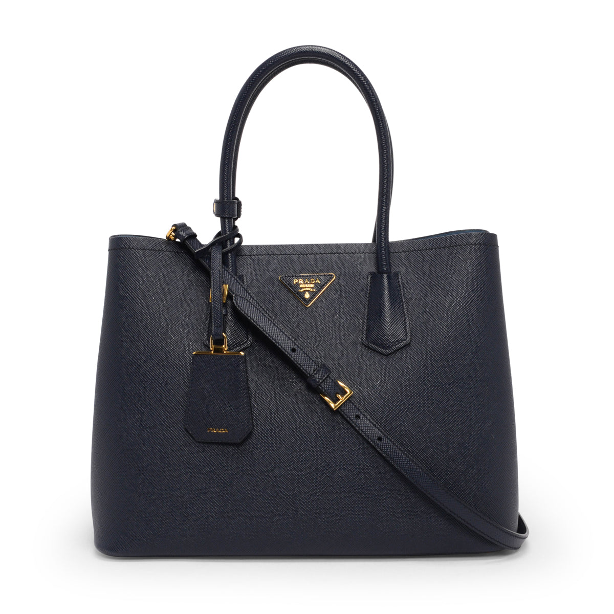 Prada Navy Saffiano Medium Double Bag