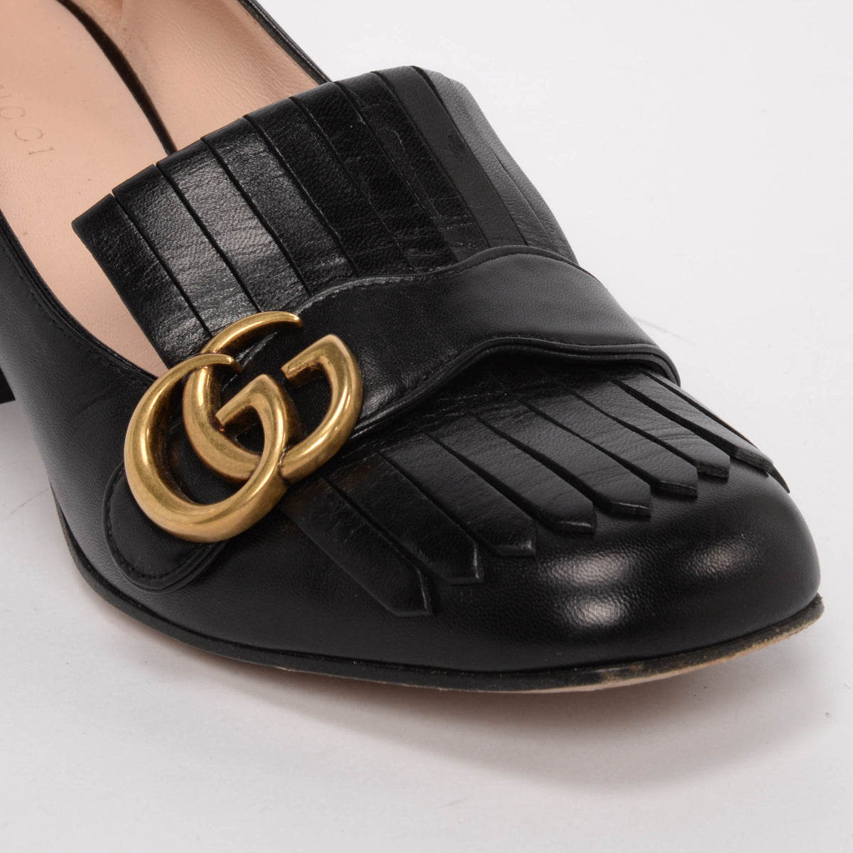 Gucci Black Calfskin Marmont Fringed Loafer Pumps 38