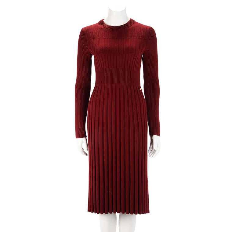 Chanel Burgundy Wool Knit Midi Dress