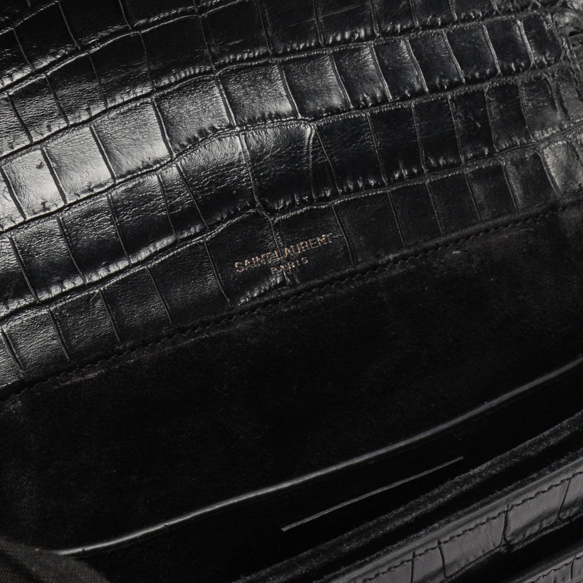 Saint Laurent Black Croc Embossed Leather Medium Bellechasse Bag