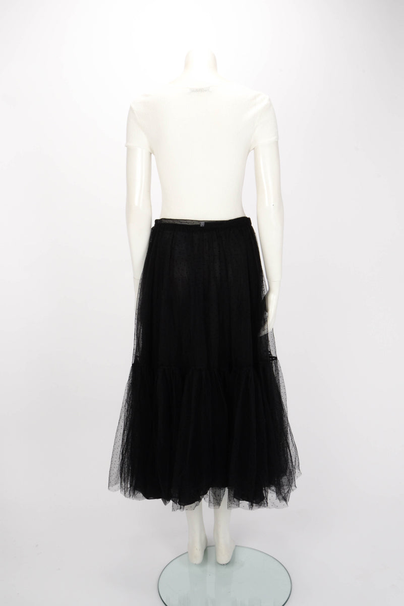 Dior Black Polka Dot Tulle Midi Skirt FR 42