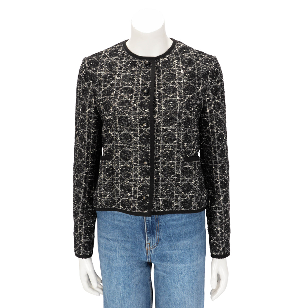 Dior Black Tweed Macrocannage Cropped Jacket FR 38