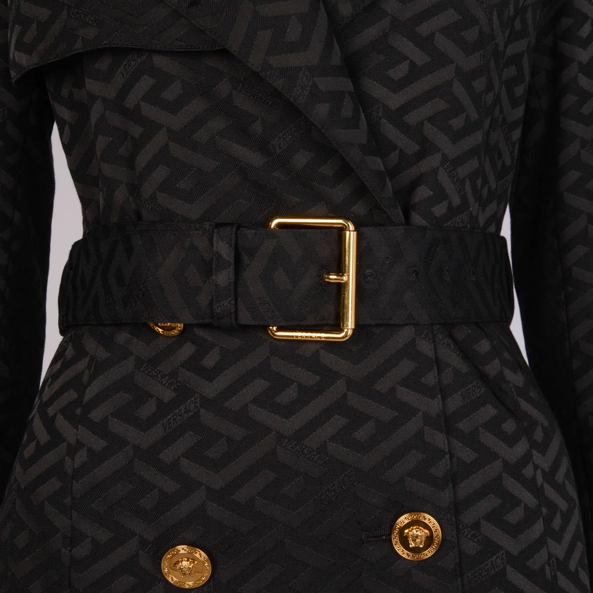 Versace Black La Greca Print Classic Trench Coat IT 36