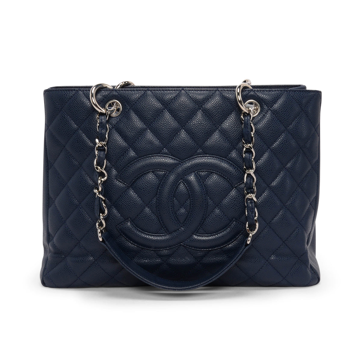 Chanel Navy Quilted Caviar Grand Shopping Tote