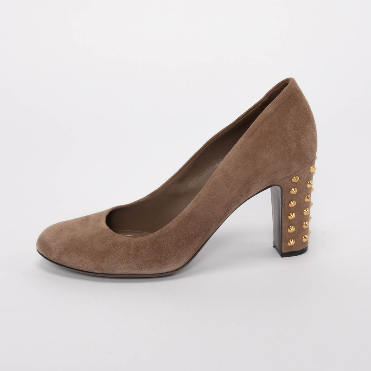 Gucci Dark Beige Suede Studded Heel Pumps 38