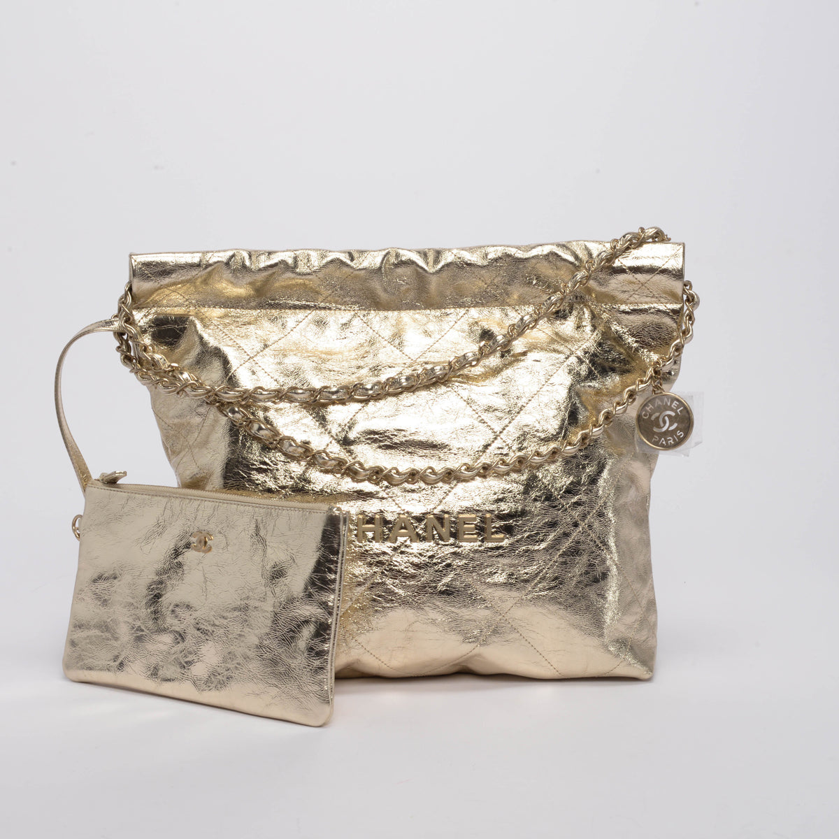 Chanel Light Gold Metallic Crumpled Calfskin Small 22 Bag