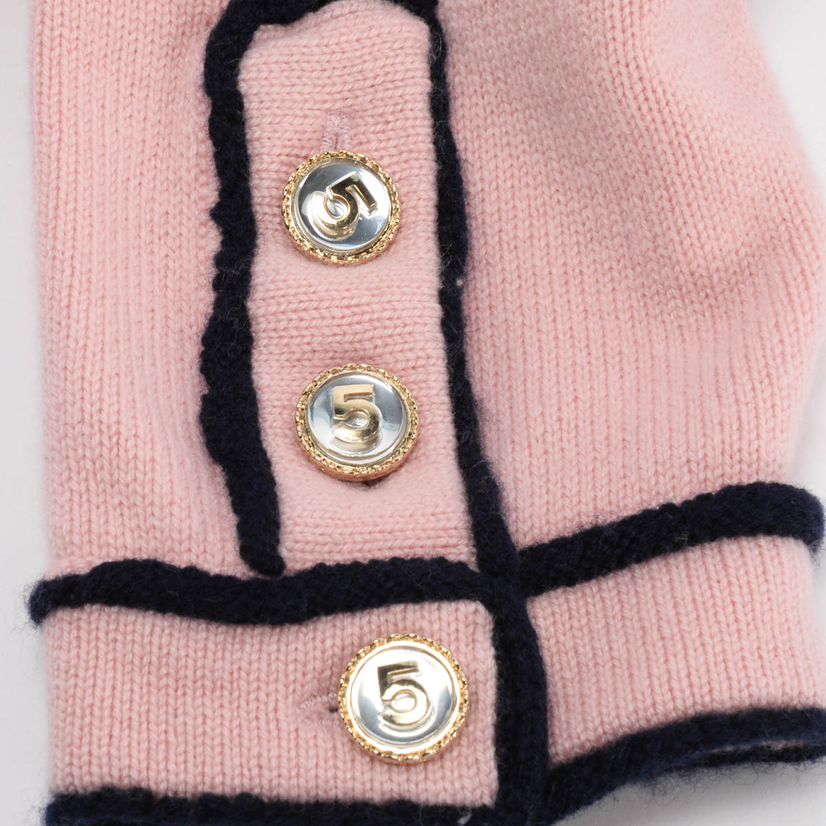 Chanel Pink & Navy Cashmere Knit Belted Long Sleeve Dress FR 40