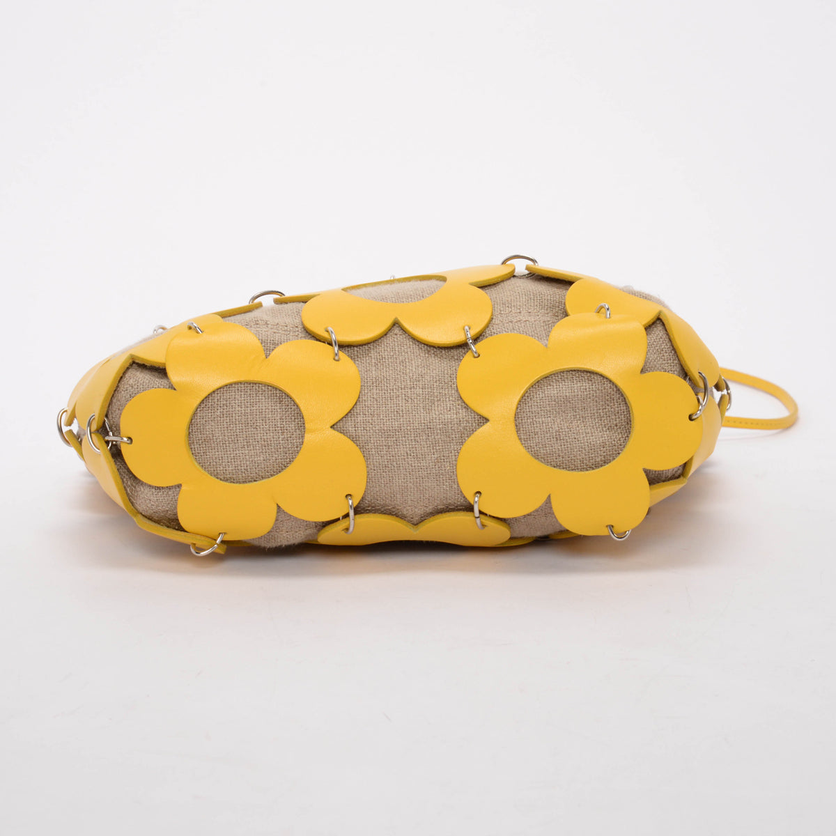 Celine Vintage Yellow Canvas & Calfskin Cutout Flower Bag