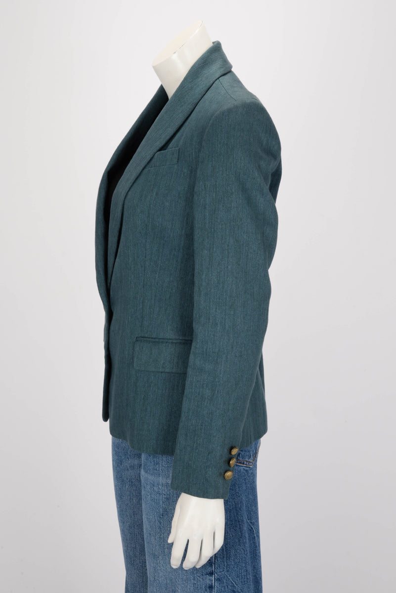 Brunello Cucinelli Teal Linen & Cotton One Button Blazer IT 42