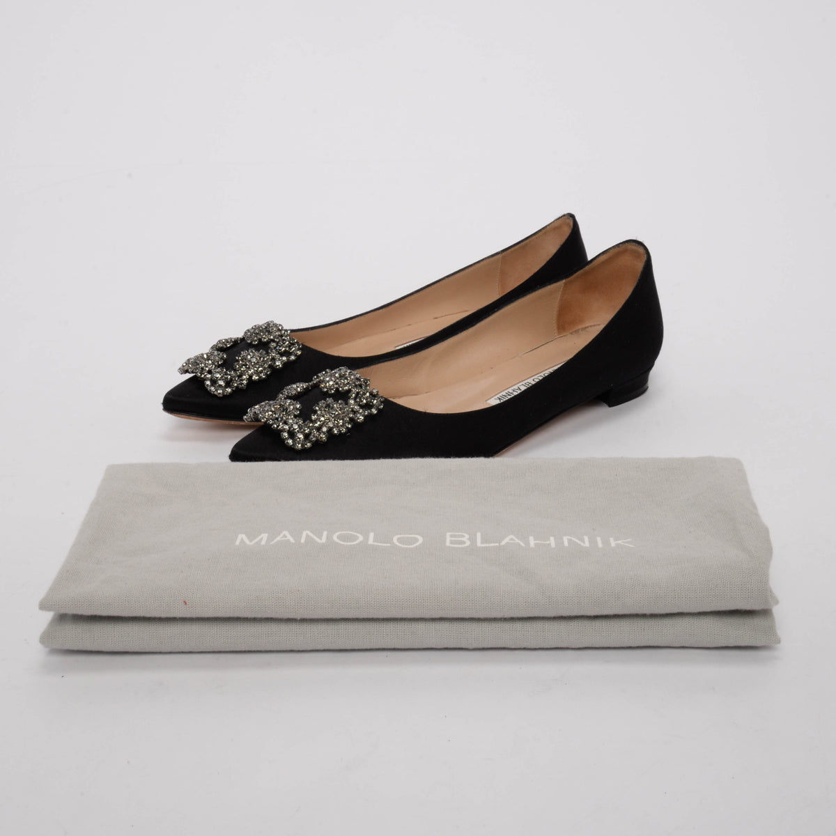 Manolo Blahnik Black Satin Hangisi Flats 36