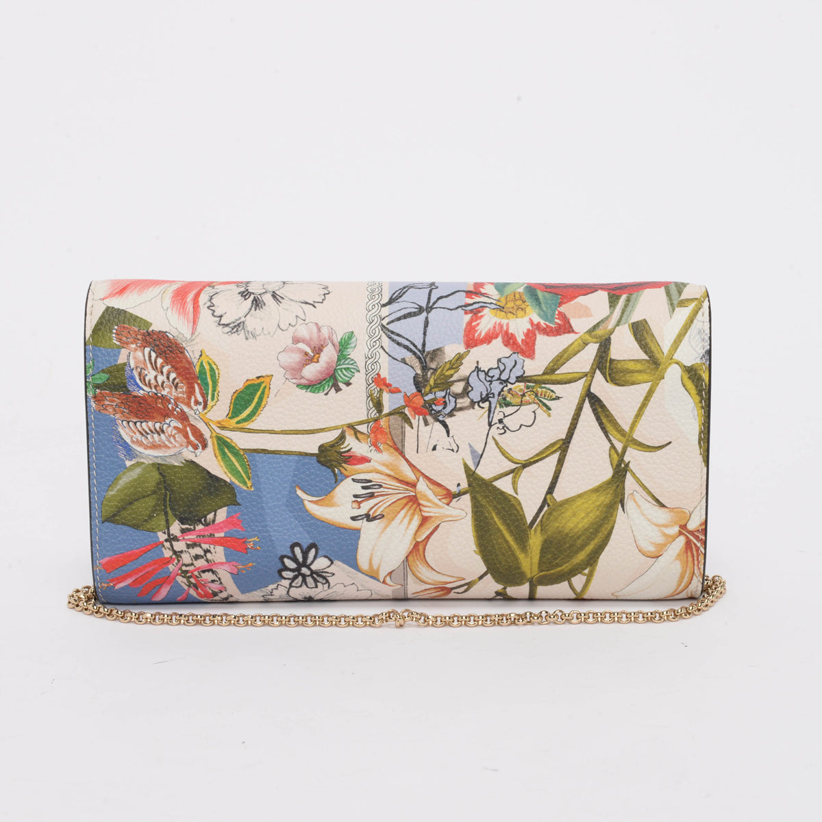 Ferragamo Floral Print Calfskin Gancini Chain Wallet