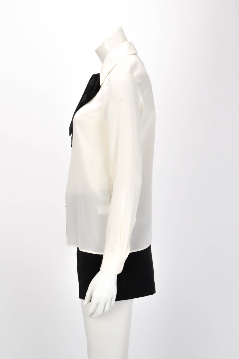 Nili Lotan Ivory & Black Silk Hanford Shirt XS
