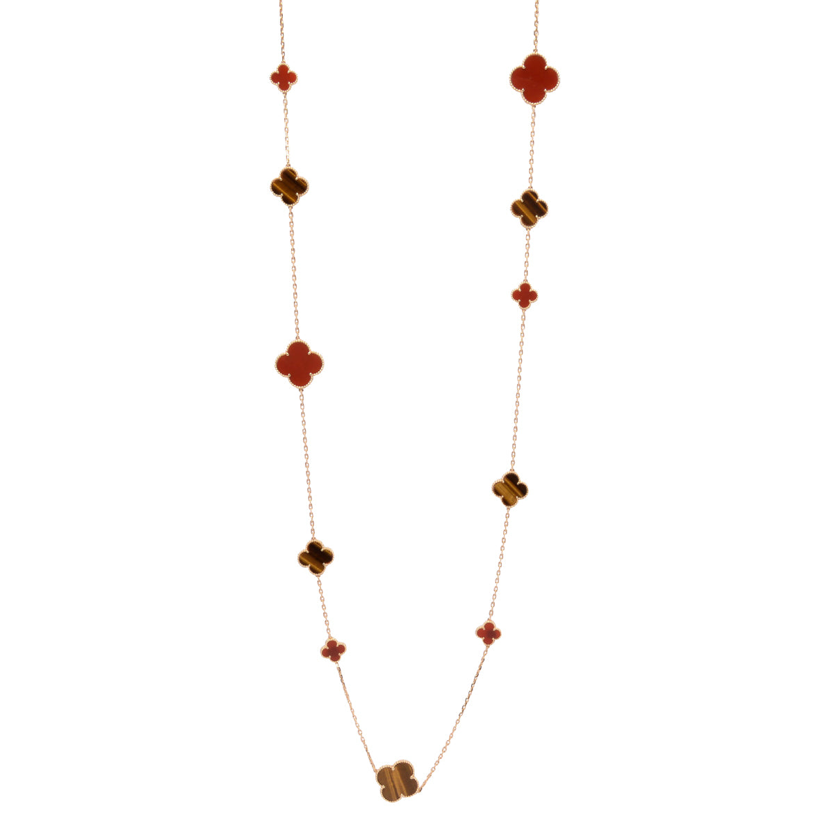 Van Cleef & Arpels Carnelian & Tiger's Eye Magic Alhambra 16 Motif Necklace