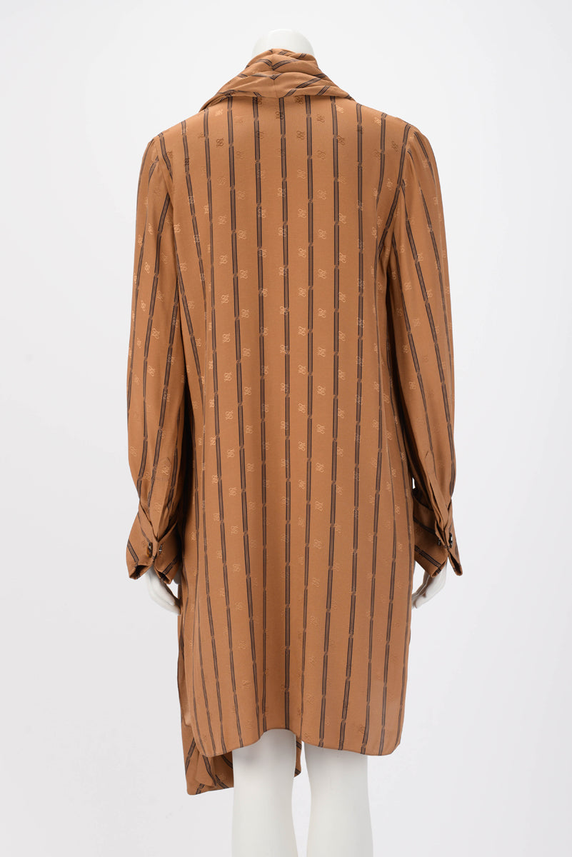 Fendi Tan Striped Silk Karligraphy Dress IT 42