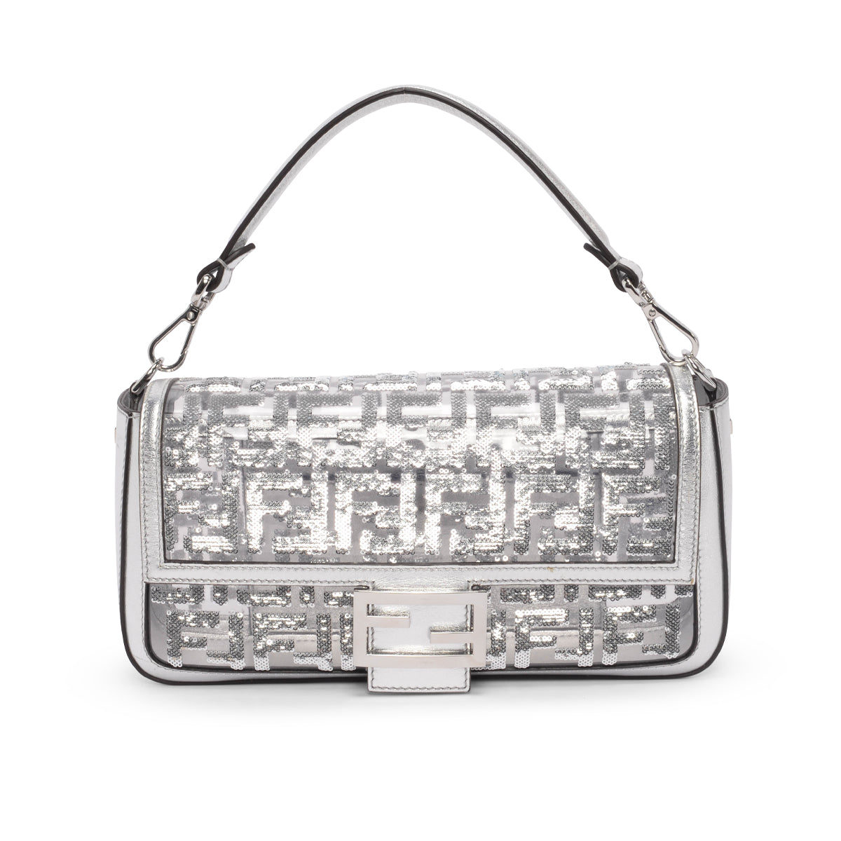 Fendi Silver Sequin PVC FF Baguette Bag