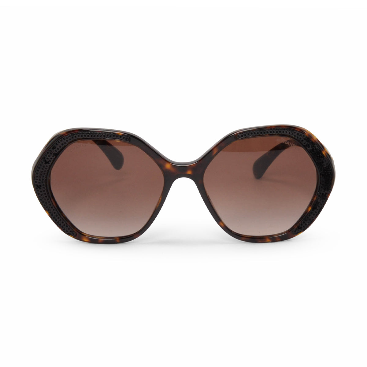 Chanel Havana Sequin Trim Round Sunglasses