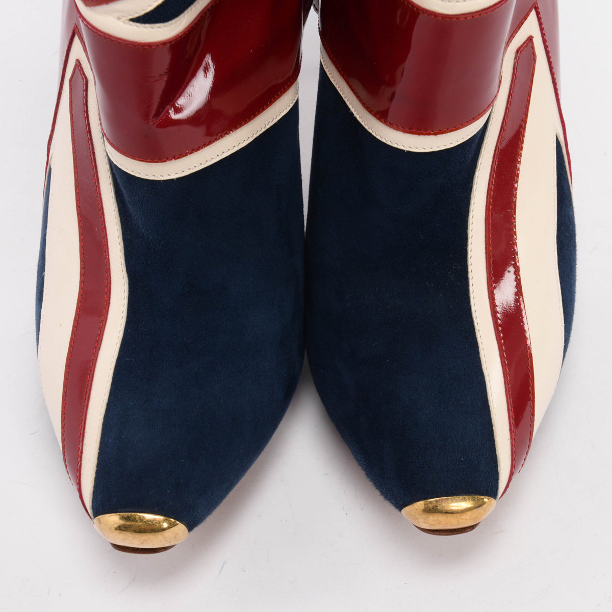 Alexander McQueen Red & Blue Patent & Suede Union Jack Boots 38