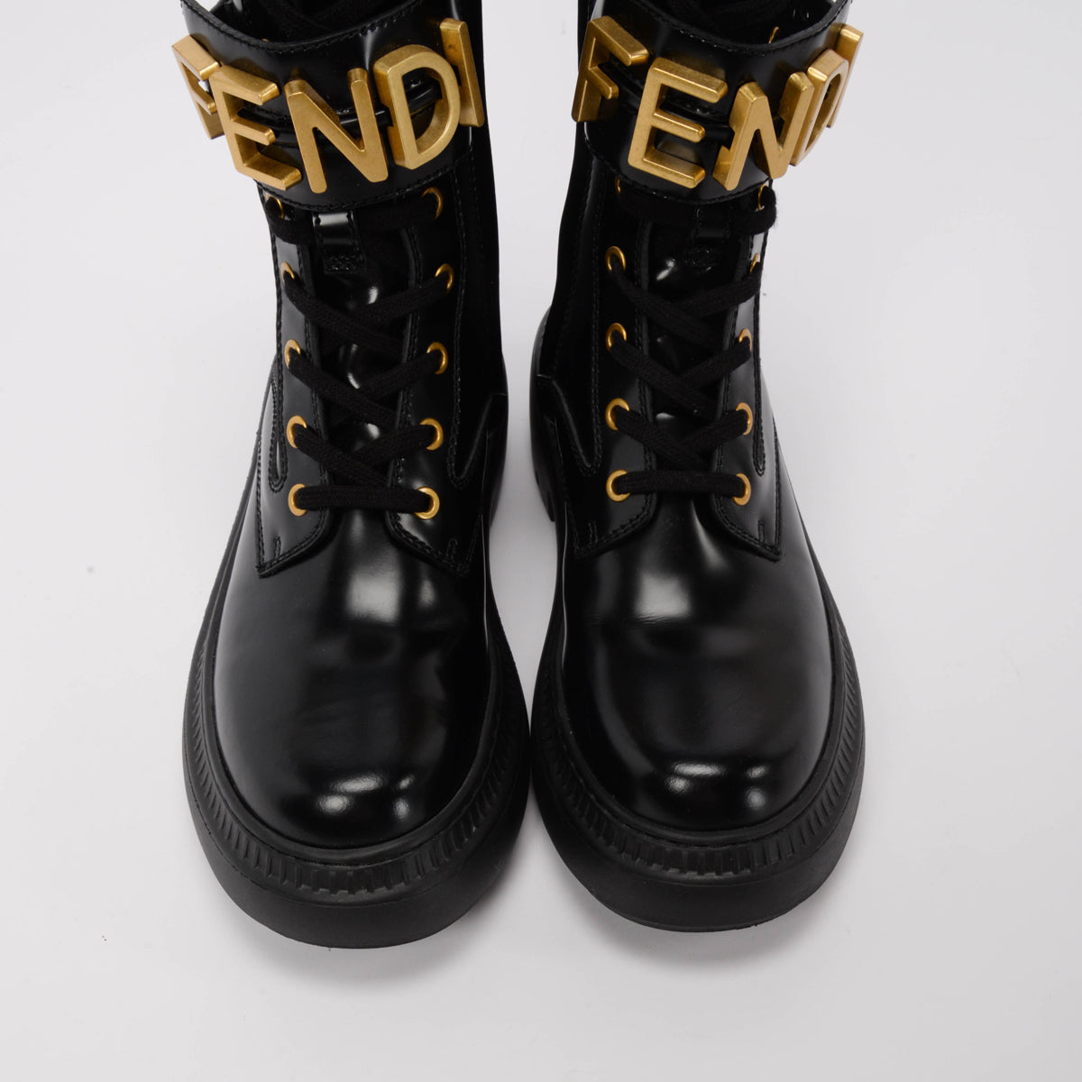 Fendi Black Calfskin Fendigraphy Biker Boots 38