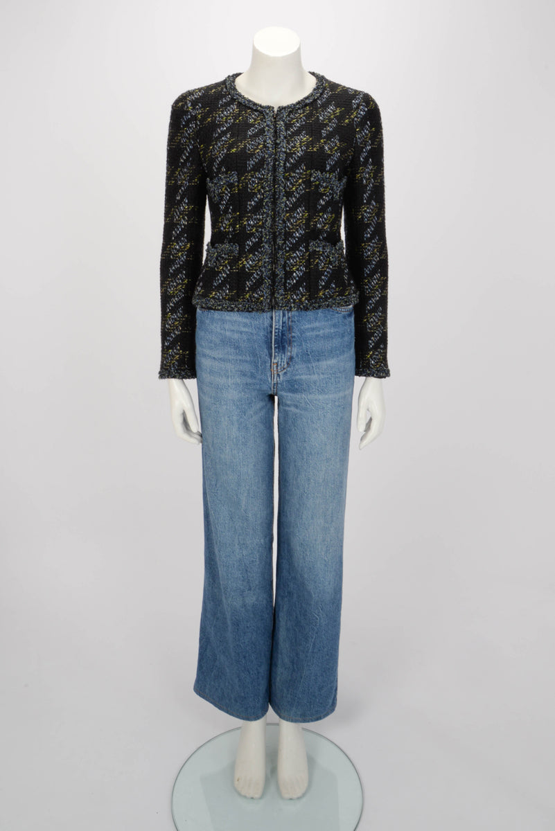 Chanel Black Tweed Four Pocket Zip Jacket FR 38