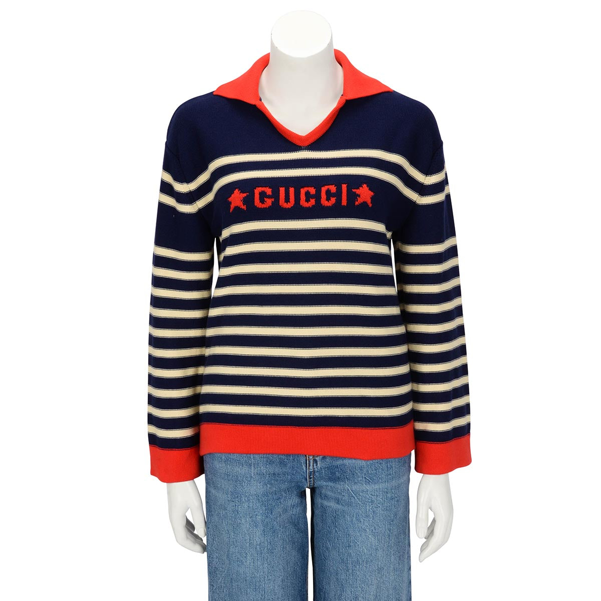 Gucci Red & Blue Striped Cotton Sailor Collar Sweater XS