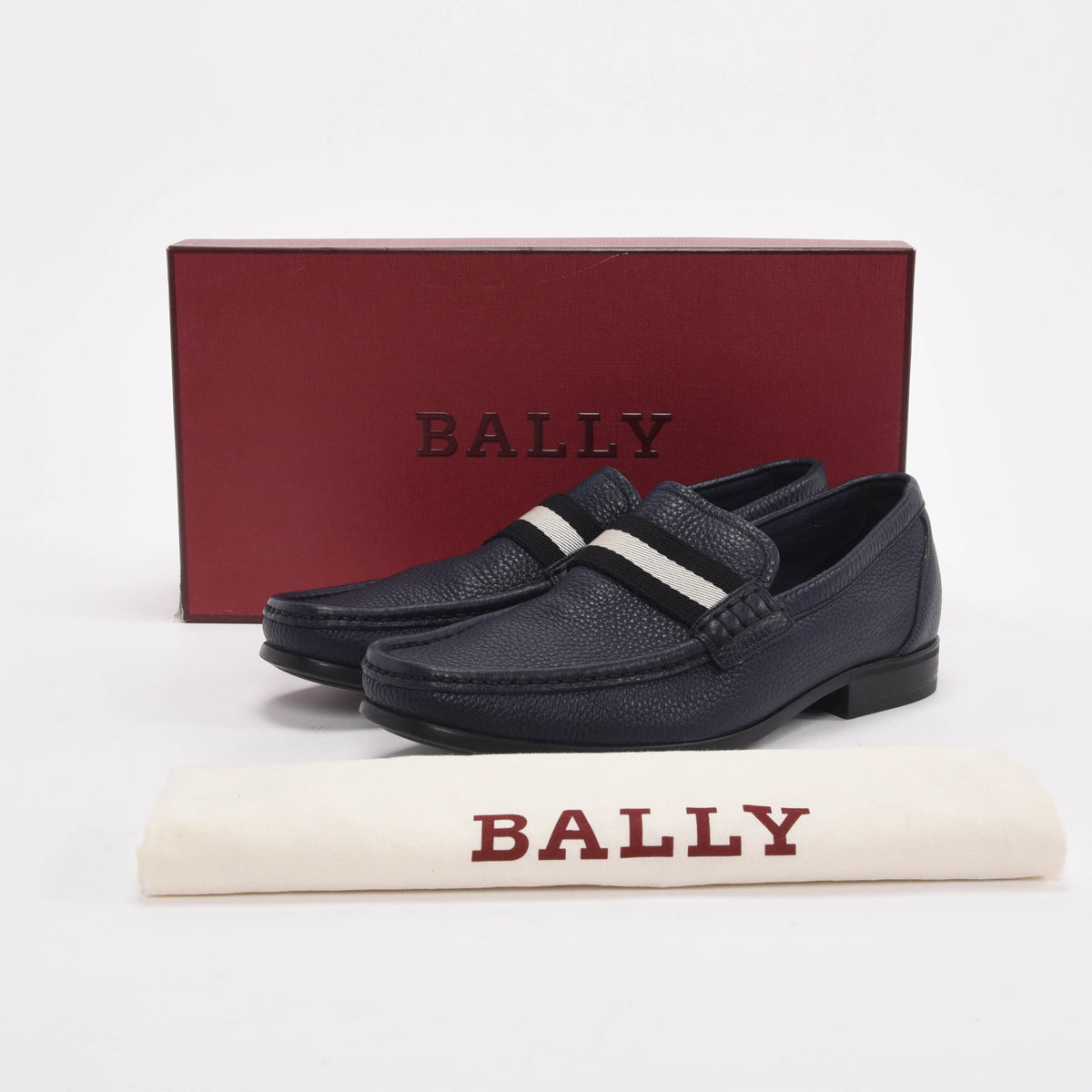 Bally Navy Grained Calfskin Tesly Loafers US 8