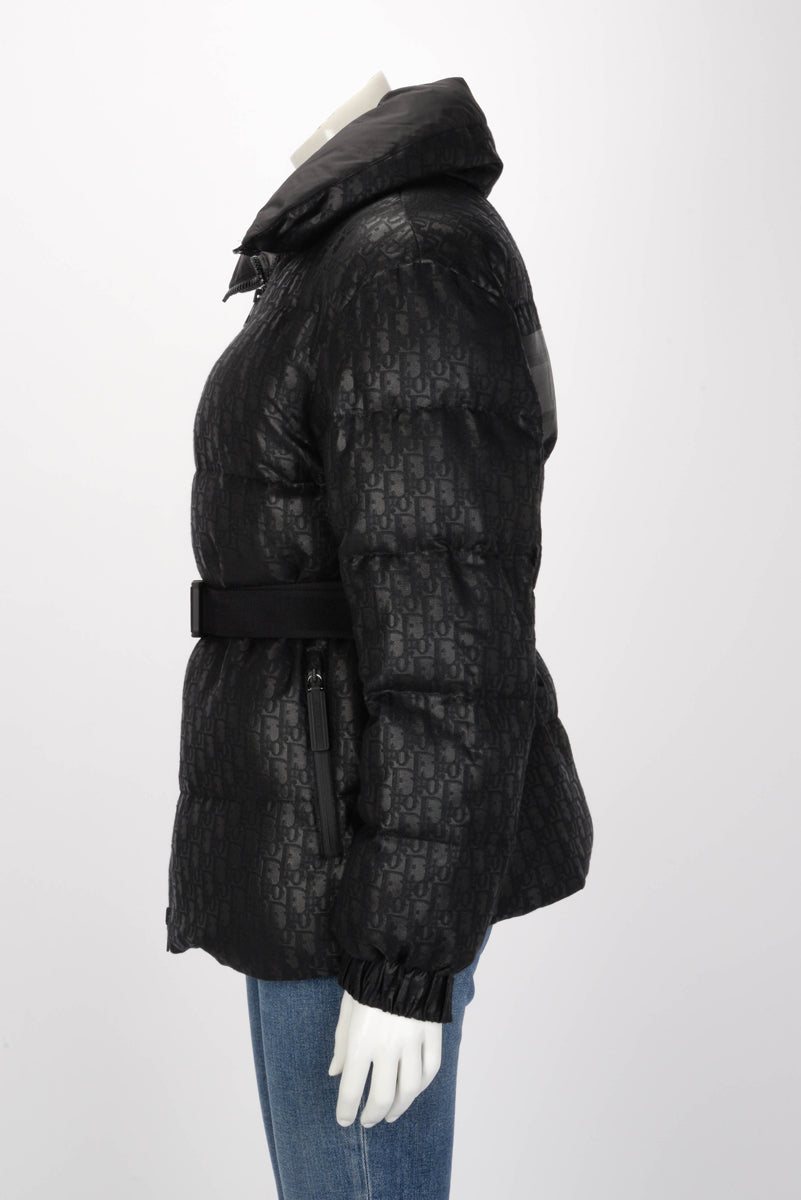 Dior Black Oblique Jacquard DiorAlps Belted Puffer Jacket FR 34