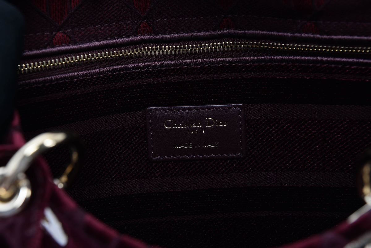 Dior Burgundy Cannage Velvet Medium Lady D-Lite Bag