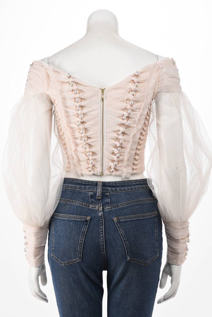 Zimmermann Cream Tulle Rhythmic Chain Pearl Top 0