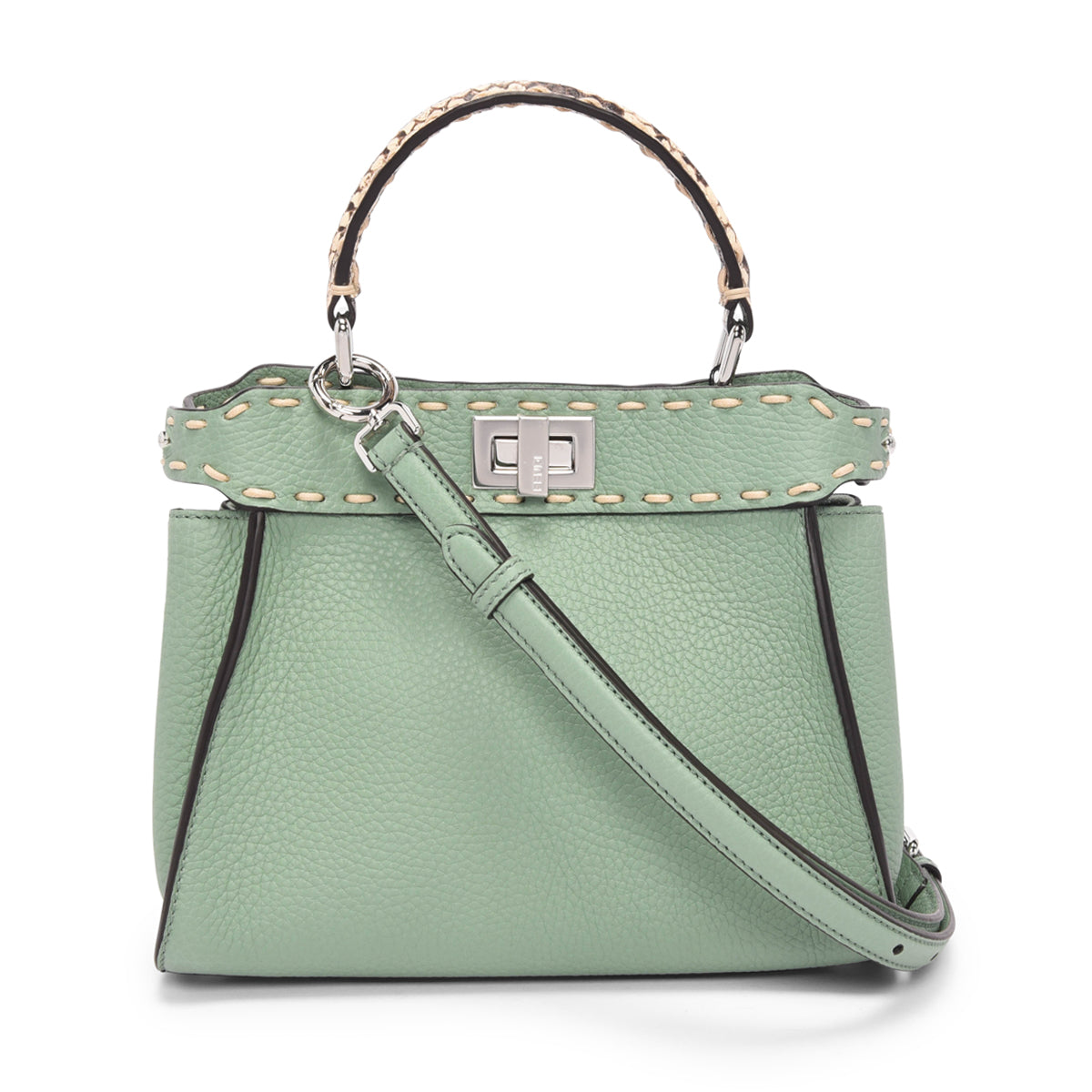 Fendi Mint Selleria Calfskin & Snakeskin Peekaboo Mini Bag