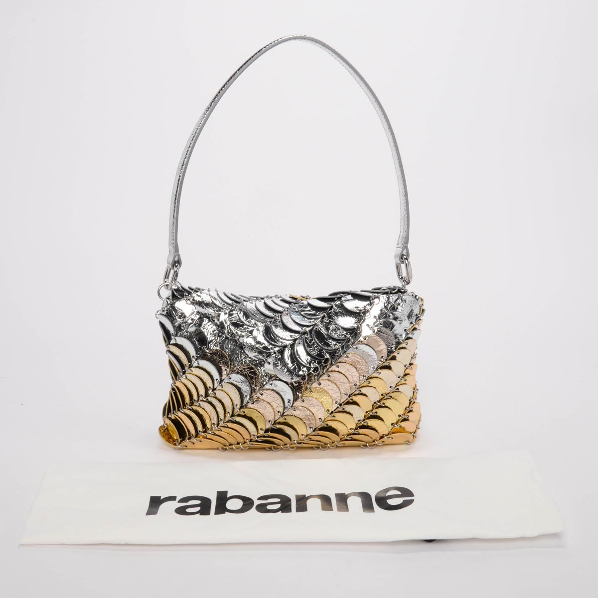 Paco Rabanne Metallic Gradient Leather Disc Paco Shoulder Clutch Bag
