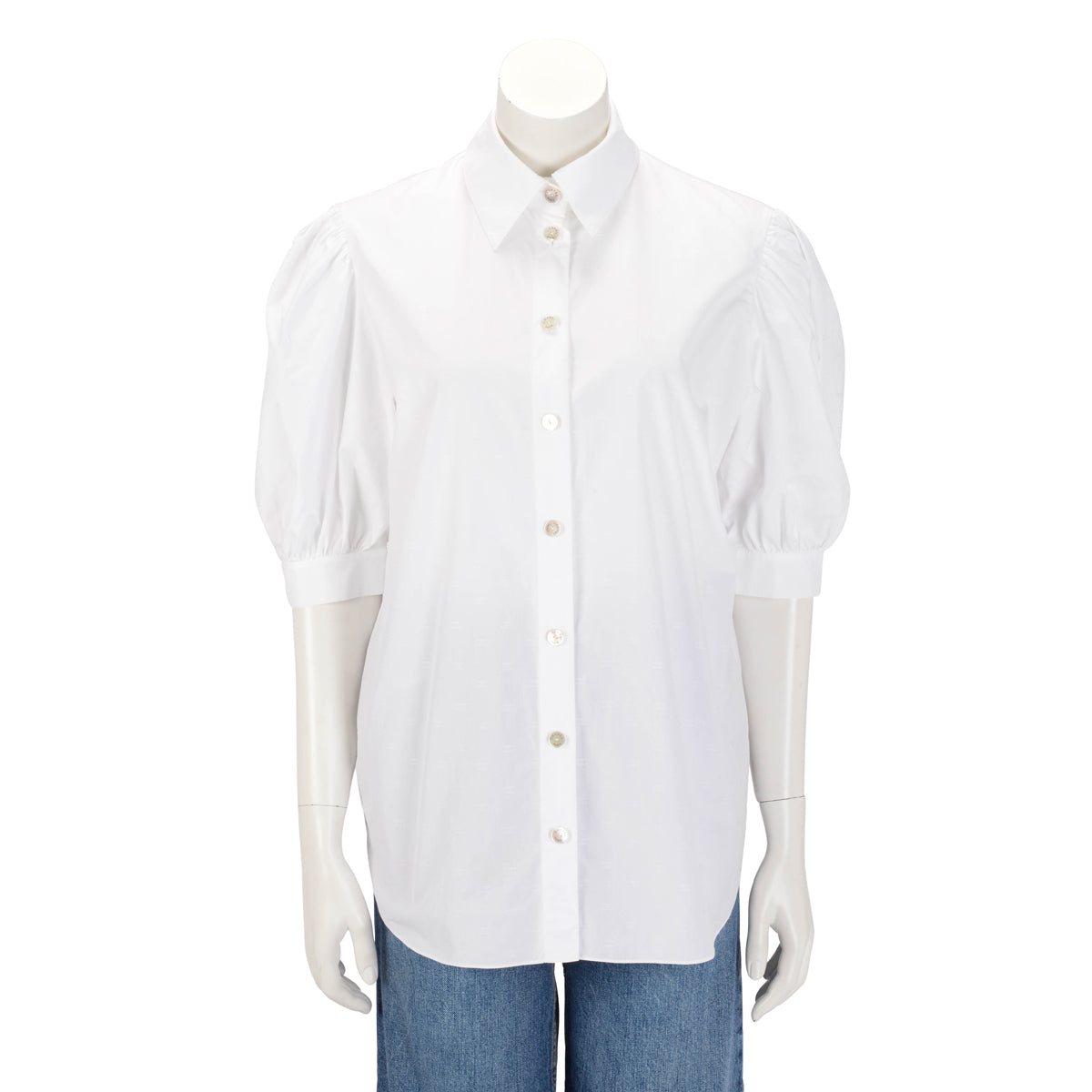 Chanel White Cotton CC Blouse FR 38