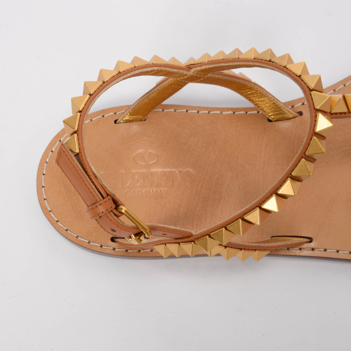 Valentino Tan Leather Rockstud Thong Sandals 38.5