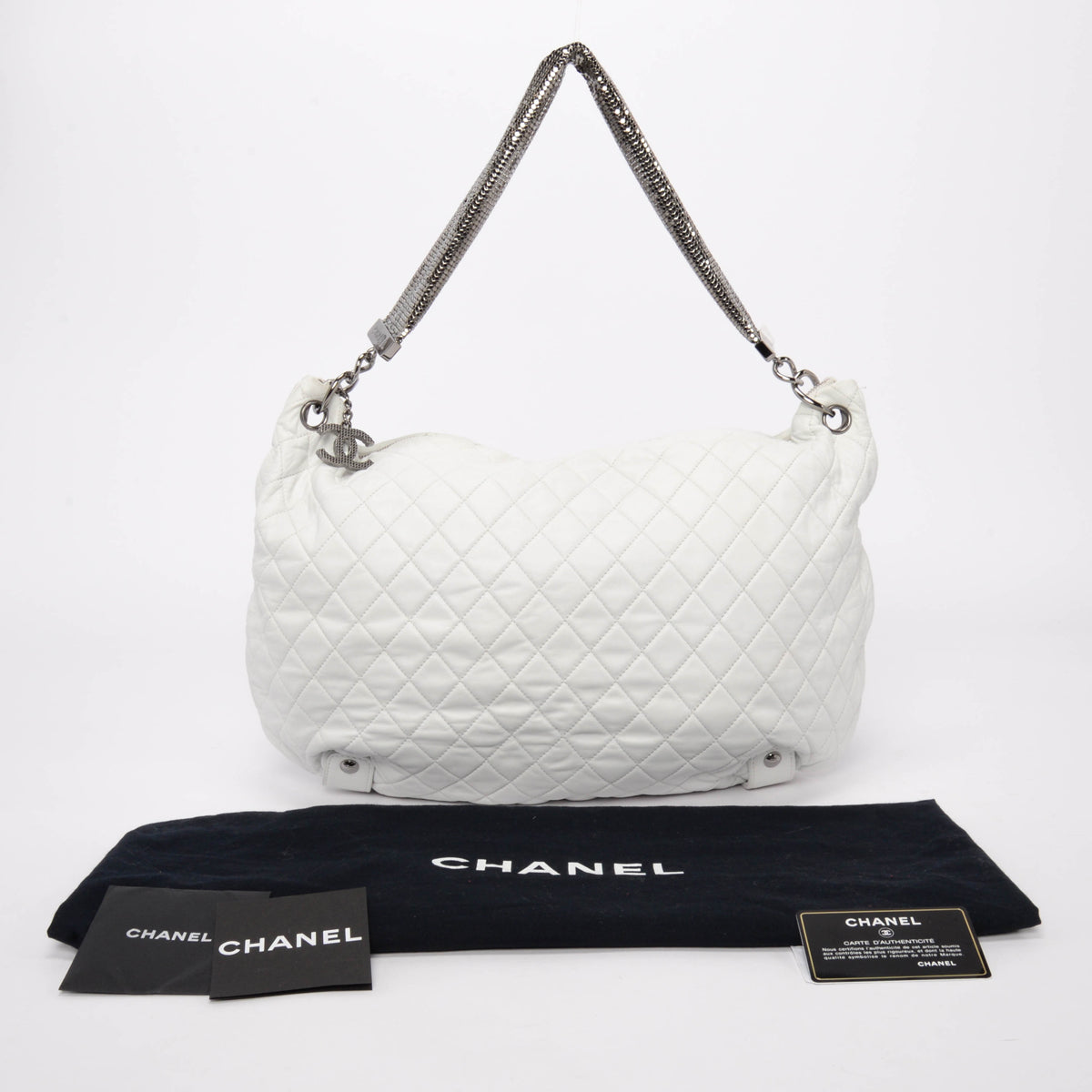 Chanel White Quilted Lambskin Large Chain Mail Hobo Bag