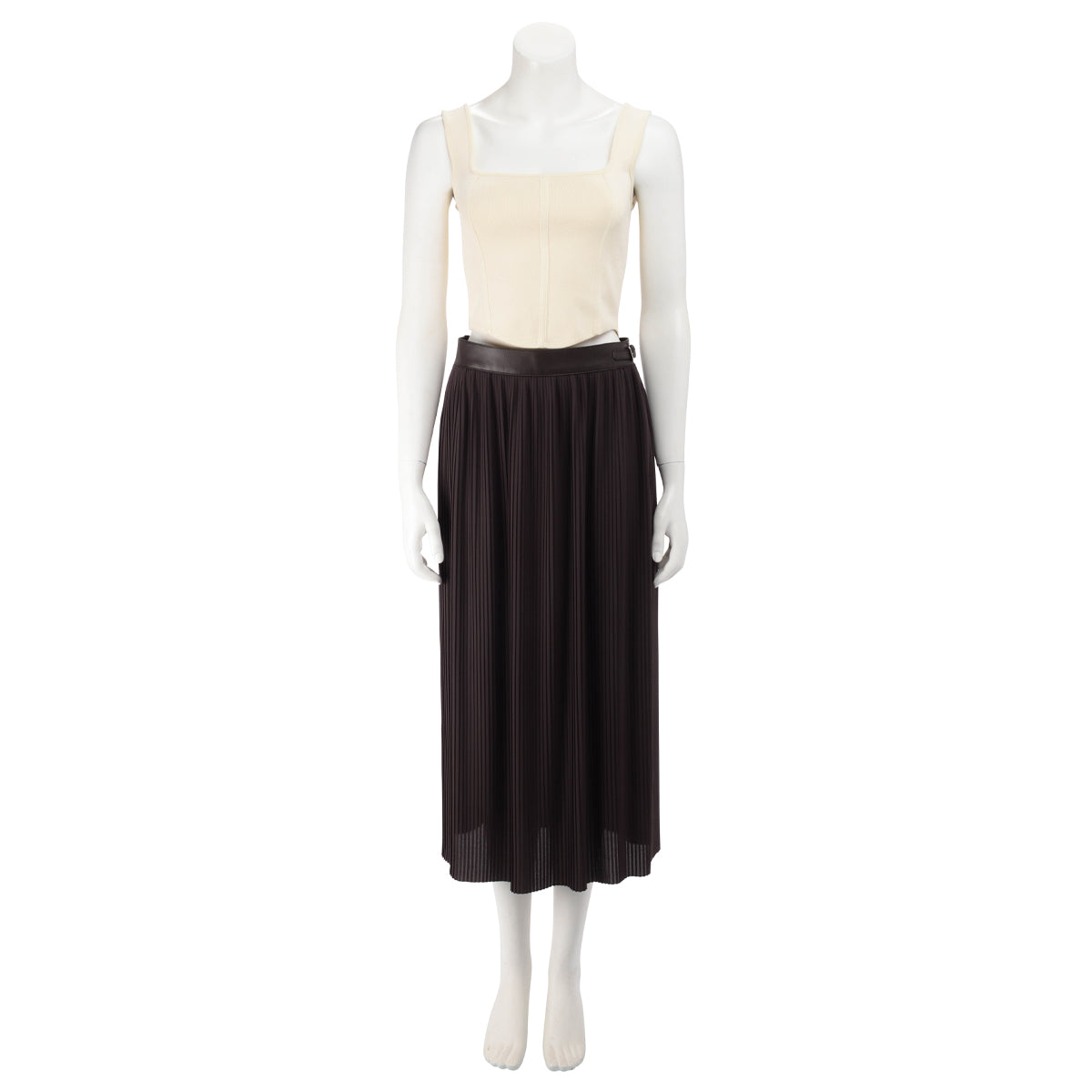 Hermes Brown Georgette Mid-Length Pleated Skirt FR 40