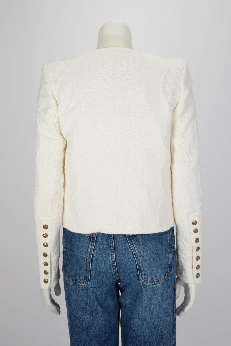 Balmain White Embroidered Open Jacket FR 36