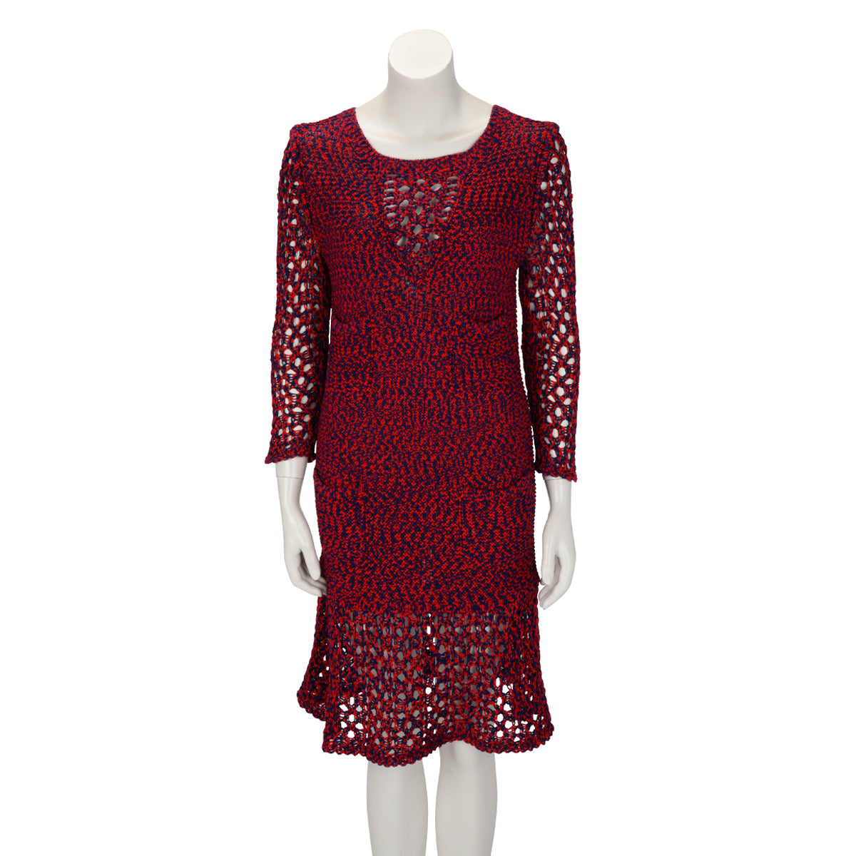 Chanel Red & Blue Cotton Crochet Four Pocket L/S Dress FR 40