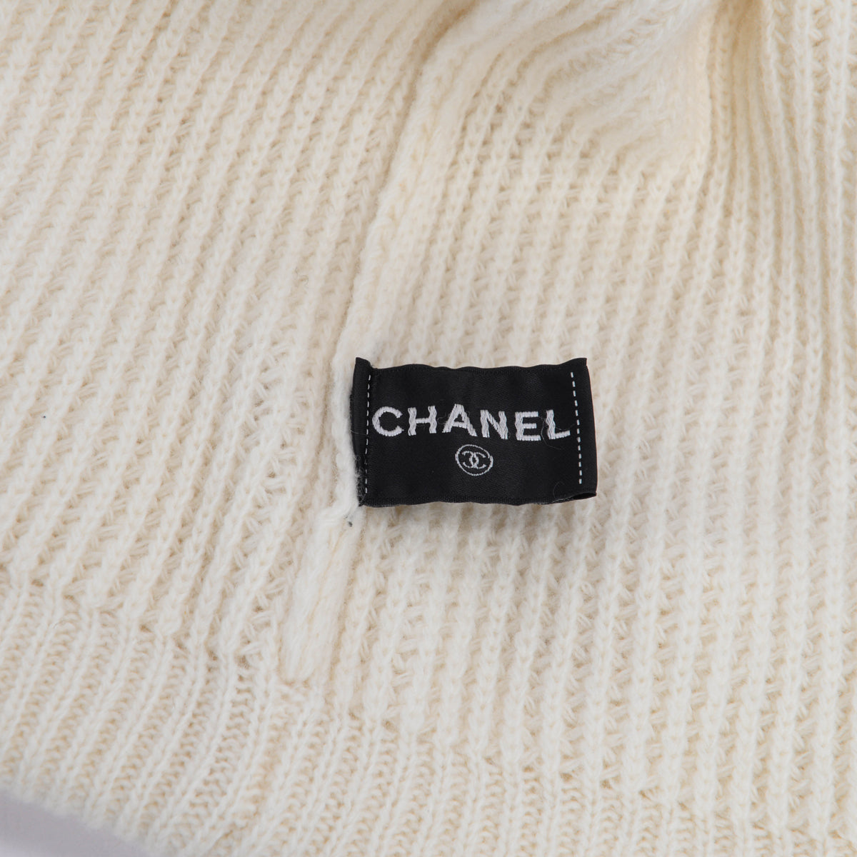 Chanel Cream Cashmere Sequin Logo Beanie