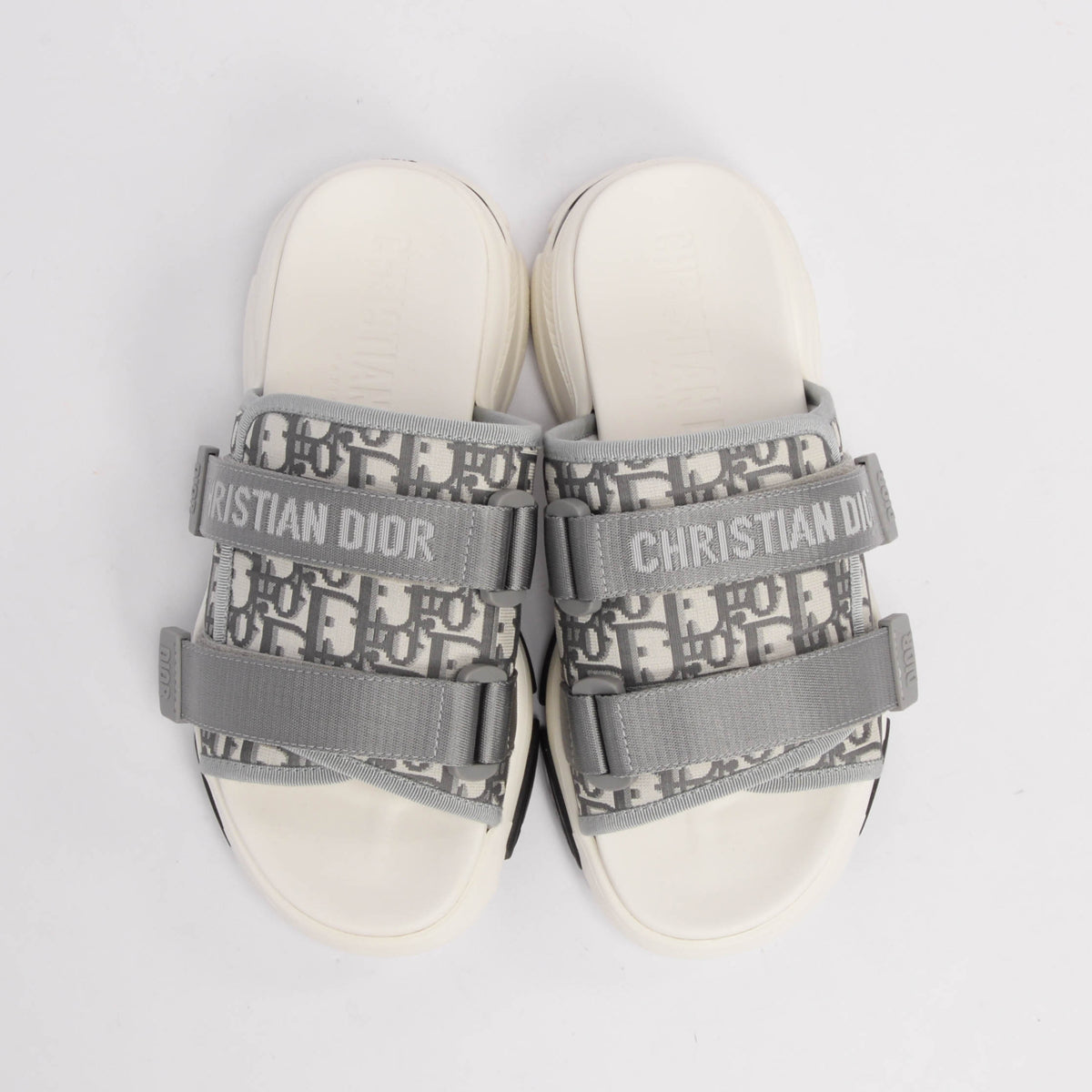 Dior Grey Oblique Canvas D-Wander Slides 38