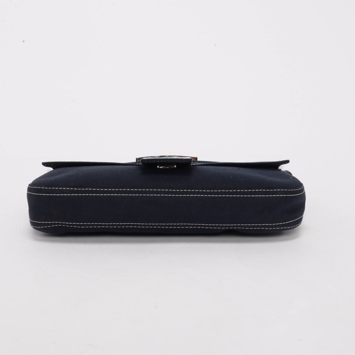 Fendi Navy Cotton Drill Enamel Clasp Baguette Bag