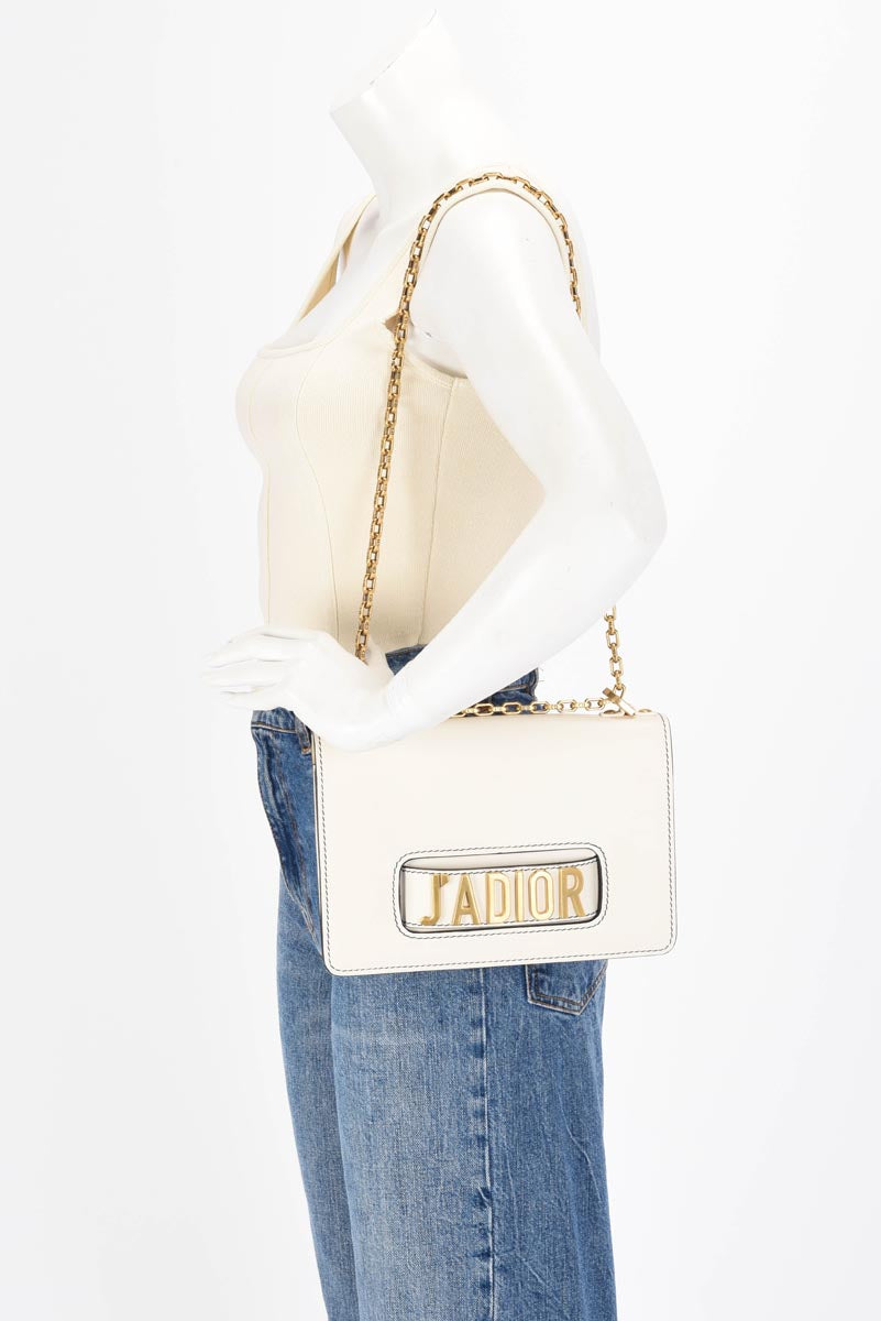 Dior White Calfskin Medium J'Adior Chain Flap Bag