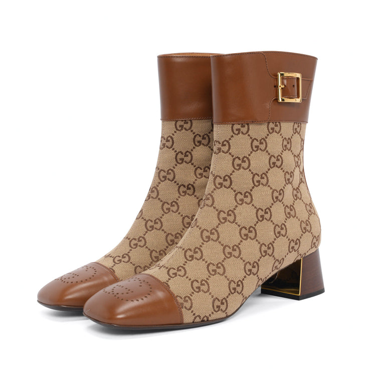 Gucci Tan Leather & GG Canvas Ankle Boots 40