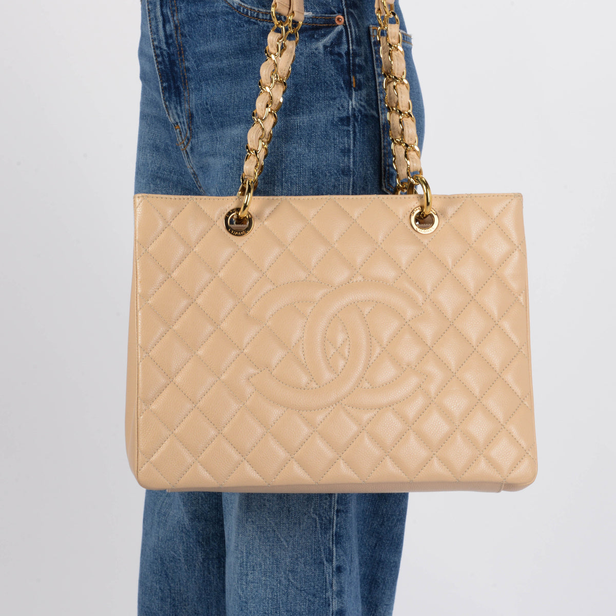 Chanel Beige Clair Quilted Caviar Grand Shopping Tote