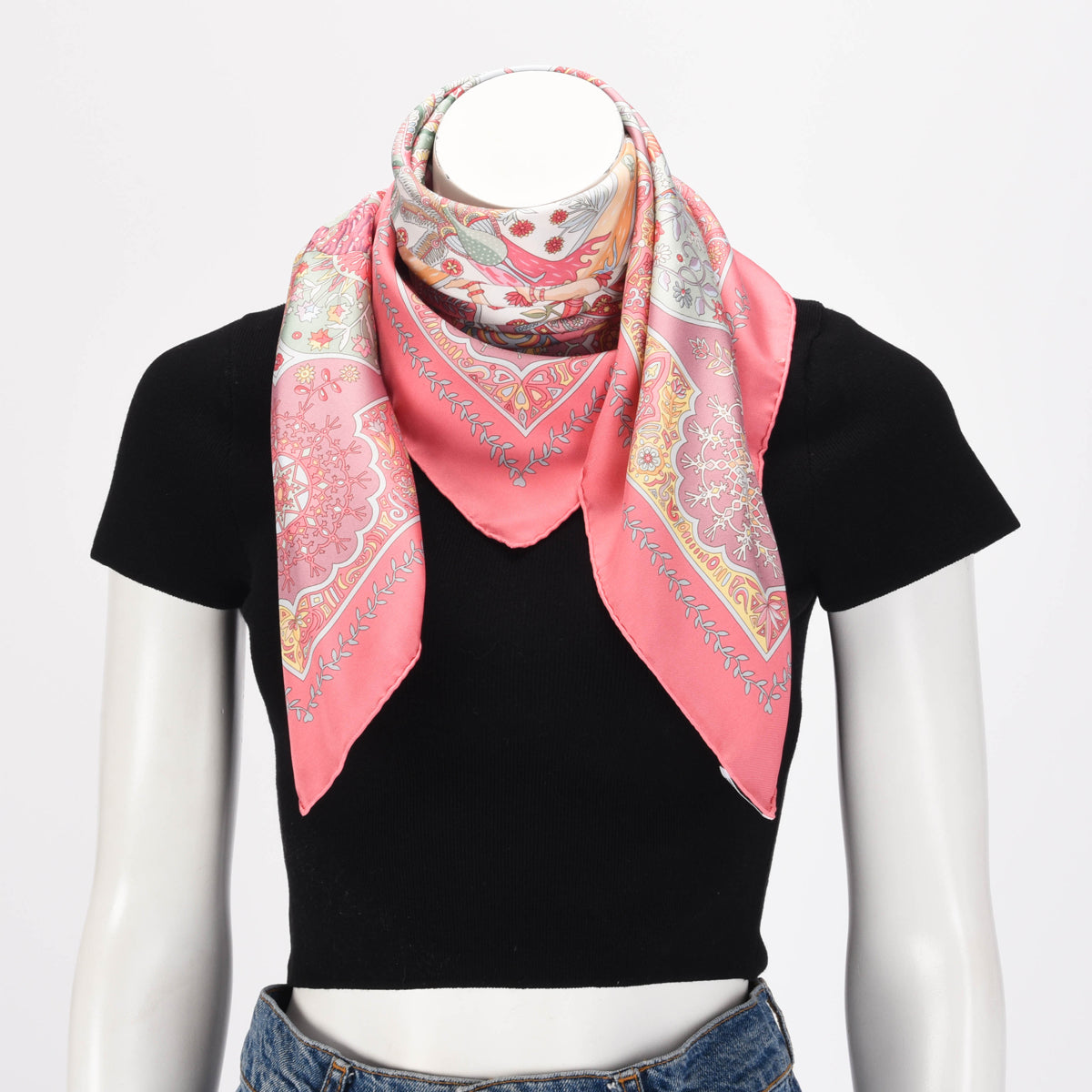 Hermes Pink Silk Aux Portes du Palais Scarf