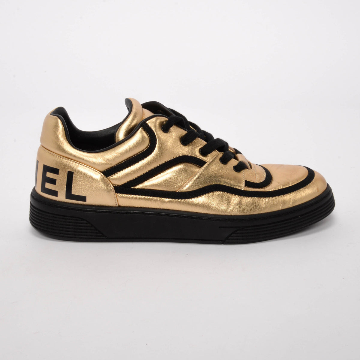 Chanel Gold Metallic Lambskin CC Logo Sneakers 40